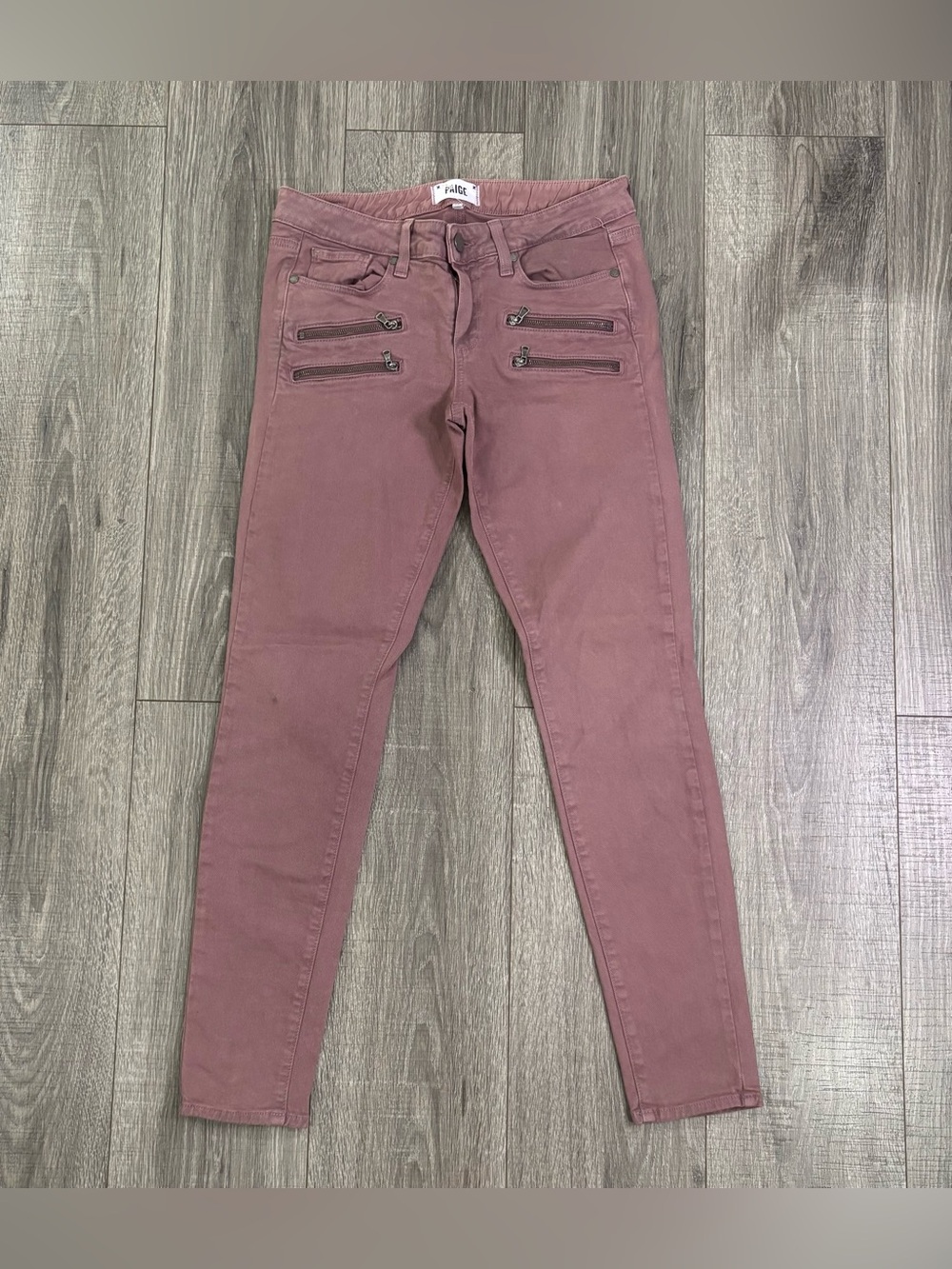 PAIGE Edgemont Skinny Moto Jeans Size 28 Dusty Rose Mauve Pink Zip Detail